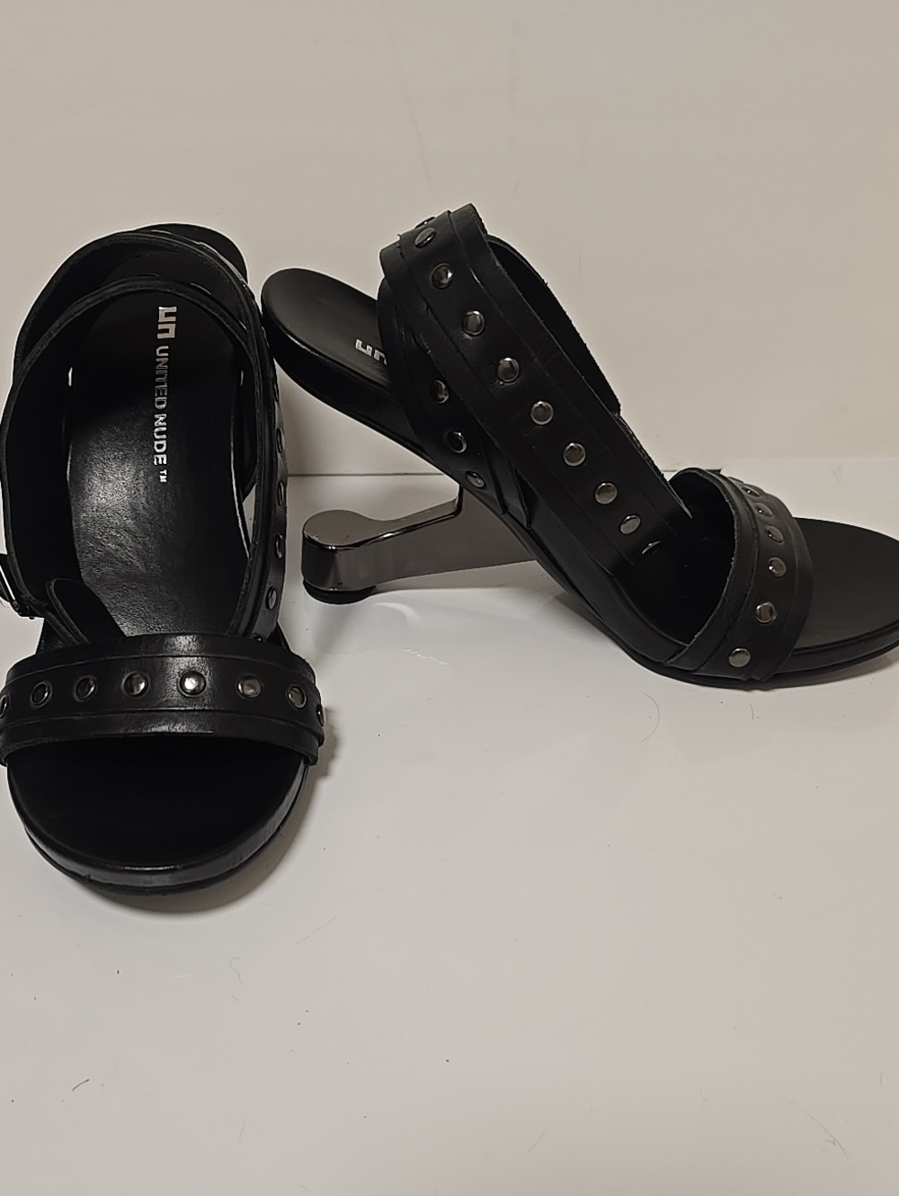 United Nude Black Studded Ankle Strap Heels